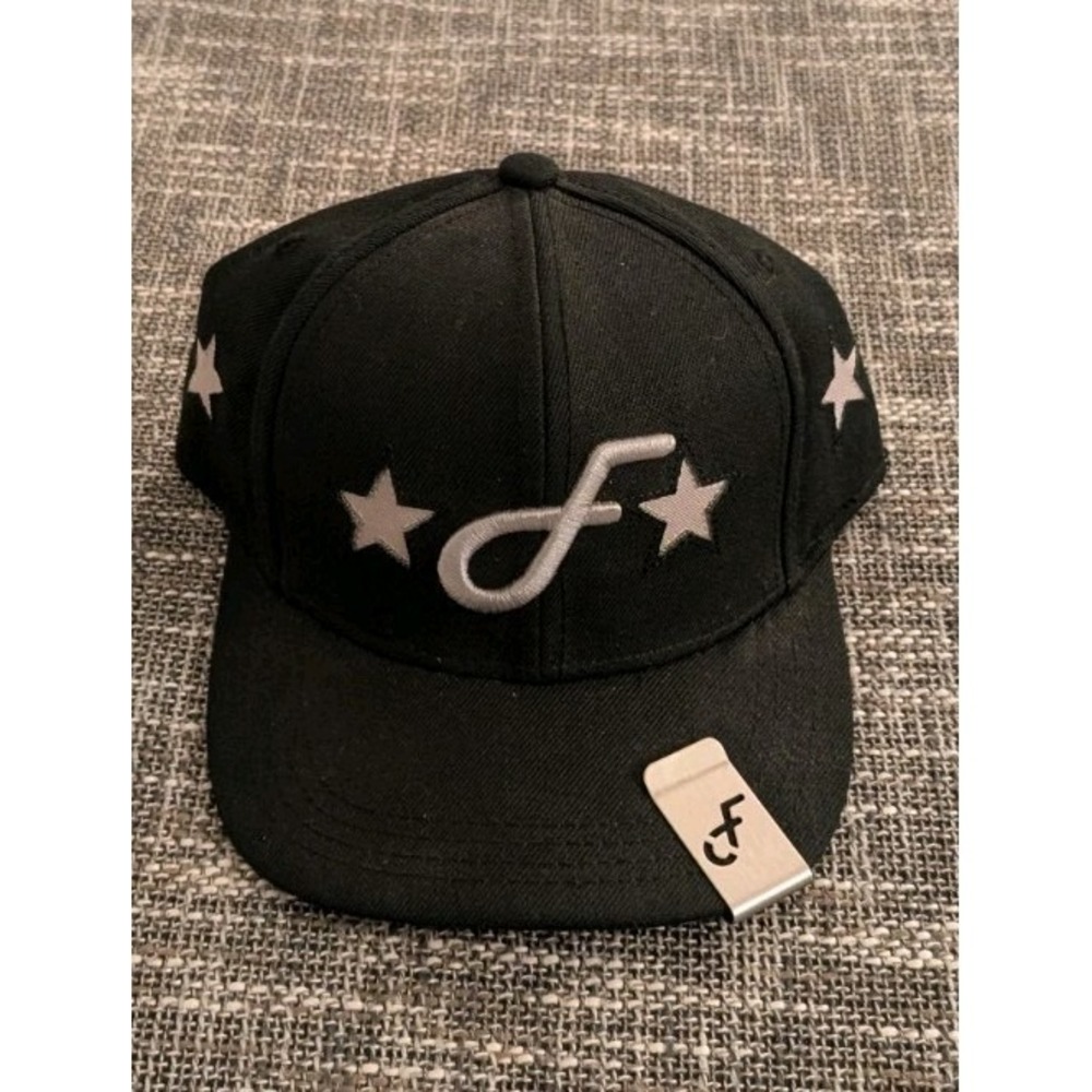 Flat Fitty Black Embroidered Stars Money Clip Fitted 7 1/4 Hat Cap